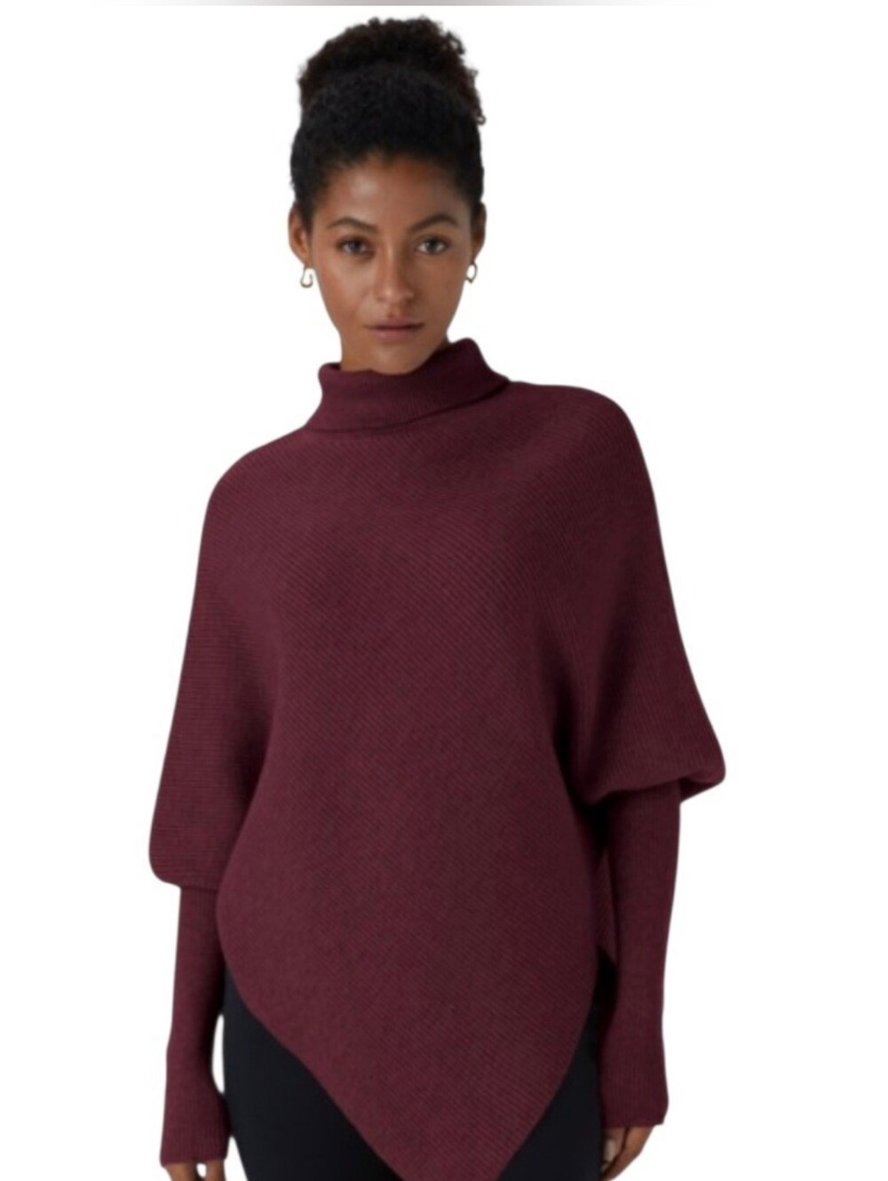 Halara Ribbed Knit Asymetric Sweater Burgundy Medium New